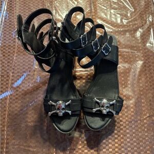Killstar Black Sandals with Silver Skull Accents
